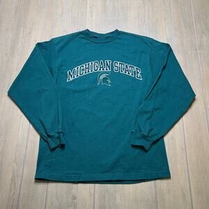 Vintage Michigan State MSU Long Sleeve Green Shirt USA Made Mens Sz M USA